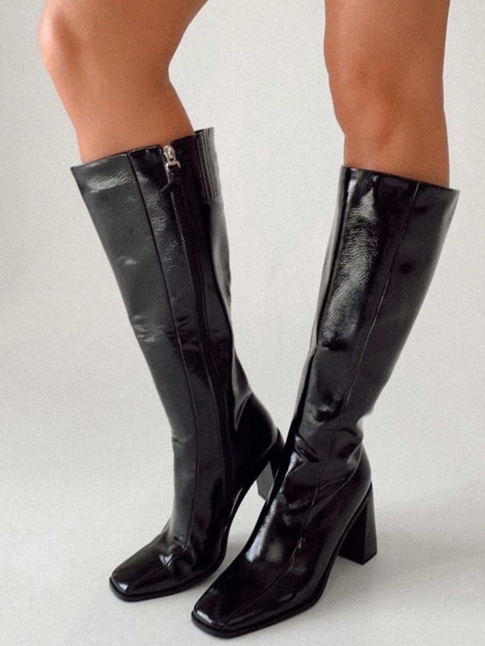 Princess Polly vegan patent leather knee high boot